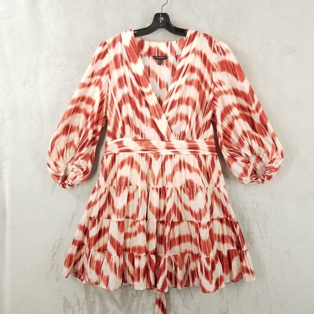 Banana Republic Tiered Mini Dress Women Petite PXL 100% Cotton Balloon Sleeve‎